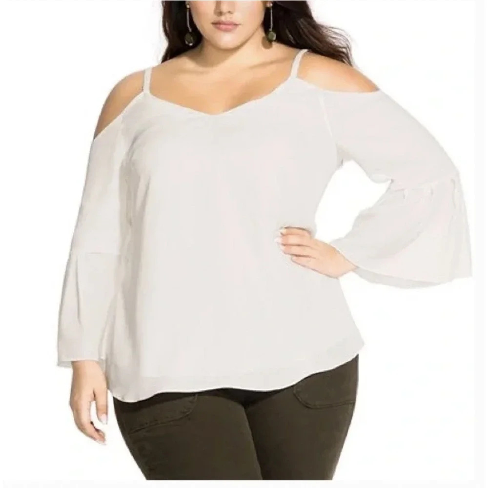City Chic Simple Bell Off Theβ Shoulder Top White Plus Size 22